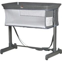 HOMCOM Culla Fianco Letto Con Altezza Regolabile, Lettino Co-Sleeping Pieghevole Con Tessuto A Rete E Borsa Di Trasporto, 86x50x83cm, Grigio