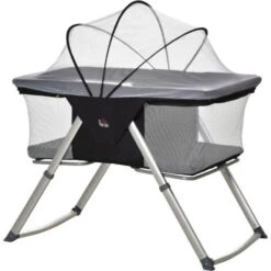 HOMCOM Culla Da Campeggio 2 In 1 Con Lettino A Dondolo, Culla Pieghevole Con Materassino E Zanzariera Età 0-6 Mesi, 59x55x67/69cm, Nero