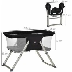 HOMCOM Culla Da Campeggio 2 In 1 Con Lettino A Dondolo, Culla Pieghevole Con Materassino E Zanzariera Età 0-6 Mesi, 59x55x67/69cm, Nero -Cameretta Per Bambini 64446841 3