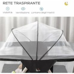HOMCOM Culla Da Campeggio 2 In 1 Con Lettino A Dondolo, Culla Pieghevole Con Materassino E Zanzariera Età 0-6 Mesi, 59x55x67/69cm, Nero -Cameretta Per Bambini 64446841 5