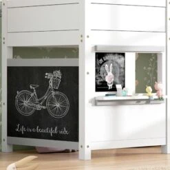 Letto Per Bambini 90x200 Da Gioco Letto A Castello Con Due Pannelli Pronti Per I Graffiti, Bianco -Cameretta Per Bambini 64453402 3