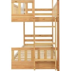 Letto A Castello 200x90 Cm Con Scaletta 2 Ripiani, Letto Per Bambini Con Protezione Anticaduta E Barriera, Struttura In Pino, Colore Naturale -Cameretta Per Bambini 64515601 4