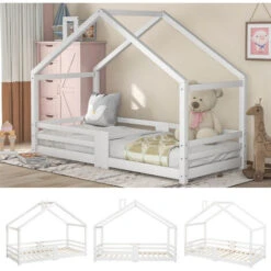 Letto Per Bambini In Legno Di Pino Letto A Capanna Con Rete A Doghe Anticaduta, 90 X 200 Cm Bianco -Cameretta Per Bambini 65296613 3