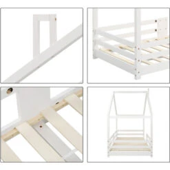 Letto Per Bambini In Legno Di Pino Letto A Capanna Con Rete A Doghe Anticaduta, 90 X 200 Cm Bianco -Cameretta Per Bambini 65296613 4