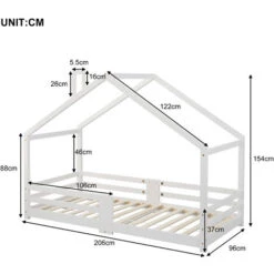 Letto Per Bambini In Legno Di Pino Letto A Capanna Con Rete A Doghe Anticaduta, 90 X 200 Cm Bianco -Cameretta Per Bambini 65296613 5