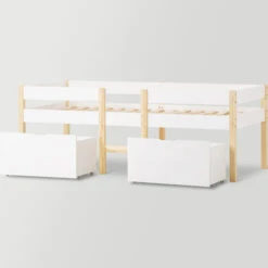 Letto Per Bambini A Mezza Altezza 90 X 190 Cm Con 2 Maxi Cassetti - Bianco/Legno 9 Letto Per Bambini A Mezza Altezza 90 X 190 Cm Con 2 Maxi Cassetti - Bianco/Legno -Cameretta Per Bambini 66435715 3