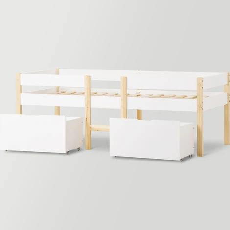 Letto Per Bambini A Mezza Altezza 90 X 190 Cm Con 2 Maxi Cassetti - Bianco/Legno 5 Letto Per Bambini A Mezza Altezza 90 X 190 Cm Con 2 Maxi Cassetti - Bianco/Legno - immagine 3