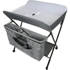 Fasciatoio Pieghevole Con Cesto Portaoggetti Per La Cameretta Dei Neonati Regolabile In Altezza Grigio -Cameretta Per Bambini 66556323 3