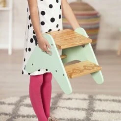 B. Toys - B.spaces Peek-A-Boost - Sgabello Con Gradini In Legno - Sgabello Con Gradini A Due Gradini Per Bambini Dai 2 Anni In Su (colore Legno Naturale E Menta) -Cameretta Per Bambini 66559978 3