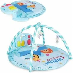 GOPLUS Tappetino Da Gioco Per Bambini, Da Palestrina, Con Pianoforte A Pedale E Sbarre Da Giocattoli, Giocattolo Educativo, Ideale Per Allenare Abilit¨¤ Infantili, 86x86x47 Cm (Blu)