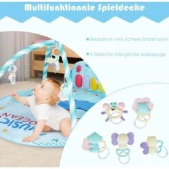 GOPLUS Tappetino Da Gioco Per Bambini, Da Palestrina, Con Pianoforte A Pedale E Sbarre Da Giocattoli, Giocattolo Educativo, Ideale Per Allenare Abilit¨¤ Infantili, 86x86x47 Cm (Blu) -Cameretta Per Bambini 67371017 4
