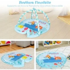 GOPLUS Tappetino Da Gioco Per Bambini, Da Palestrina, Con Pianoforte A Pedale E Sbarre Da Giocattoli, Giocattolo Educativo, Ideale Per Allenare Abilit¨¤ Infantili, 86x86x47 Cm (Blu) -Cameretta Per Bambini 67371017 5