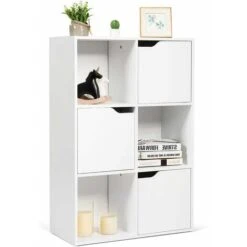 RELAX4LIFE Armadietto A 3 Ripiani Con 6 Cubi Portaoggetti Con Ante, Mobiletto In Legno Per Soggiorno, Espositore Per Libri, Giocatoli E Piante Con Dispositivo Antiribaltamento, 60 X 29 X 90 Cm, Bianco -Cameretta Per Bambini 67415353 3