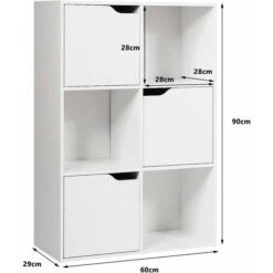 RELAX4LIFE Armadietto A 3 Ripiani Con 6 Cubi Portaoggetti Con Ante, Mobiletto In Legno Per Soggiorno, Espositore Per Libri, Giocatoli E Piante Con Dispositivo Antiribaltamento, 60 X 29 X 90 Cm, Bianco -Cameretta Per Bambini 67415353 4