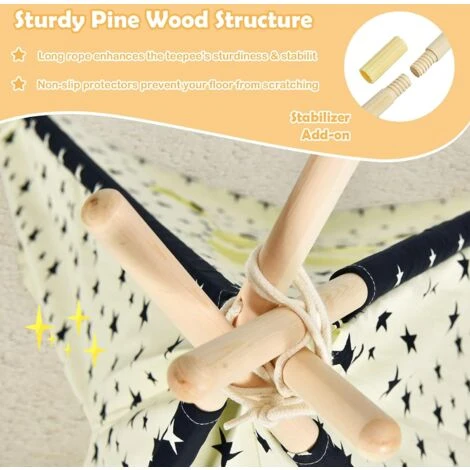 RELAX4LIFE Tenda Indiana Per Bambini, Tenda Da Gioco Con Tappetino Imbottito Morbido, Tenda Da Interno Per Bambini In Tessuto Di Cotone Con Struttura In Legno Di Pino, 120 X 120 X 150 Cm 6 RELAX4LIFE Tenda Indiana Per Bambini, Tenda Da Gioco Con Tappetino Imbottito Morbido, Tenda Da Interno Per Bambini In Tessuto Di Cotone Con Struttura In Legno Di Pino, 120 X 120 X 150 Cm - immagine 4