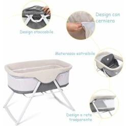 DREAMADE Culla Da Viaggio, Culla Neonato Pieghevole Con Funzione Dondolo,con Borsa Da Trasporto (Grigio) -Cameretta Per Bambini 67647425 3