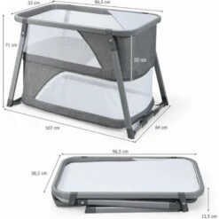 DREAMADE Lettino Da Viaggio 3 In 1 Convertibile In Letto A Dondolo E Letto Da Gioco, Box Culla Neonato Regolabile Con Materasso Per 0 A 24 Mesi, Carico Massimo 22 Kg, Grigio, In Metallo, 107x64x71 Cm -Cameretta Per Bambini 67647437 5