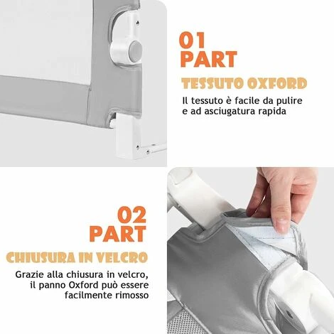 DREAMADE Sponda Per Il Letto 100 Cm, Sponda Letto Di Sicurezza Per Bambini Piccoli, Sponda Pieghevole Anti Caduta Per Bimbi, Sponda Universale Per Letti Singoli E Matrimoniali (Grigio) 6 DREAMADE Sponda Per Il Letto 100 Cm, Sponda Letto Di Sicurezza Per Bambini Piccoli, Sponda Pieghevole Anti Caduta Per Bimbi, Sponda Universale Per Letti Singoli E Matrimoniali (Grigio) - immagine 4