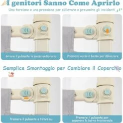 DREAMADE Paraurti Per Letto, Barriera Letto, Protezione Sponda Di Sicurezza Con 24 Altezze Regolabili, Con Doppia Serratura, Barriera Portatile Protettiva, Grigia In Ferro E Tela (175cm Modello1) -Cameretta Per Bambini 67647499 3