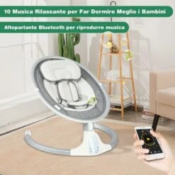 DREAMADE Sdraietta A Dondolo Elettrica, Culla Elettrica Per Neonati 0-6 Mesi Con Cintura Di Sicurezza, Zanzariera E Giocattoli, 5 Angoli Di Rotazione E Funzioni Musicali E Bluetooth,77x62x52 Cm -Cameretta Per Bambini 67647511 4