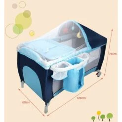 DREAMADE Culla Dondola Per Bambini 0-36 Mesi, Carico 15kg, Con Materasso, Fasciatoio, Zanzariera, Giocattoli Appesi, Cestello, Ruota Con Freno, 120x60x76 Cm, Blu -Cameretta Per Bambini 67647513 5