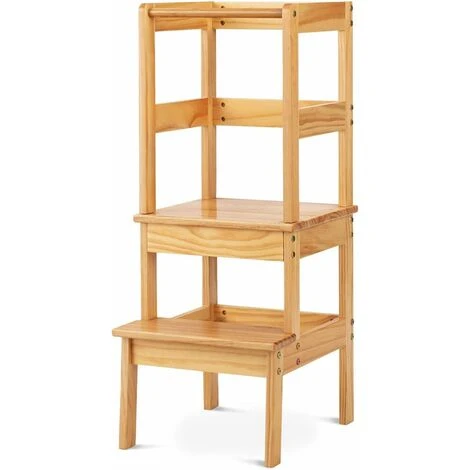DREAMADE Sedia A Torre Alzabimbo In Legno Di Pino, Sedia Con Poggiapiedi E Barra Anticaduta, Torre Di Apprendimento Con 2 Gradini Per Bambini, Mobile Alzabimbo Per Cameretta/Cucina/Bagno (Naturale) 3 DREAMADE Sedia A Torre Alzabimbo In Legno Di Pino, Sedia Con Poggiapiedi E Barra Anticaduta, Torre Di Apprendimento Con 2 Gradini Per Bambini, Mobile Alzabimbo Per Cameretta/Cucina/Bagno (Naturale)