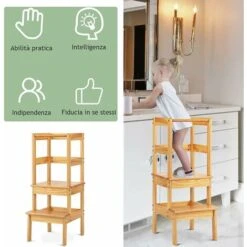 DREAMADE Sedia A Torre Alzabimbo In Legno Di Pino, Sedia Con Poggiapiedi E Barra Anticaduta, Torre Di Apprendimento Con 2 Gradini Per Bambini, Mobile Alzabimbo Per Cameretta/Cucina/Bagno (Naturale) 9 DREAMADE Sedia A Torre Alzabimbo In Legno Di Pino, Sedia Con Poggiapiedi E Barra Anticaduta, Torre Di Apprendimento Con 2 Gradini Per Bambini, Mobile Alzabimbo Per Cameretta/Cucina/Bagno (Naturale) -Cameretta Per Bambini 67652882 3