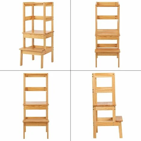 DREAMADE Sedia A Torre Alzabimbo In Legno Di Pino, Sedia Con Poggiapiedi E Barra Anticaduta, Torre Di Apprendimento Con 2 Gradini Per Bambini, Mobile Alzabimbo Per Cameretta/Cucina/Bagno (Naturale) 6 DREAMADE Sedia A Torre Alzabimbo In Legno Di Pino, Sedia Con Poggiapiedi E Barra Anticaduta, Torre Di Apprendimento Con 2 Gradini Per Bambini, Mobile Alzabimbo Per Cameretta/Cucina/Bagno (Naturale) - immagine 4
