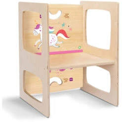 Onlywood Sedia Montessori In Legno UNICORNI Con Disegni Colorati
