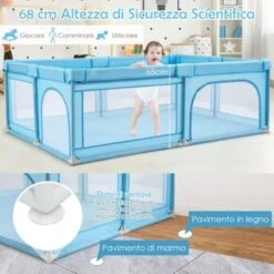 COSTWAY Box Per Bambini, Recinto Per Neonati, Centro Attività Stabile E Atossico, Box Per Interno Ed Esterno Con Palline (Blu) -Cameretta Per Bambini 67875631 3