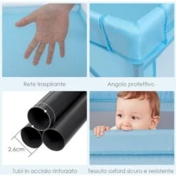 COSTWAY Box Per Bambini, Recinto Per Neonati, Centro Attività Stabile E Atossico, Box Per Interno Ed Esterno Con Palline (Blu) -Cameretta Per Bambini 67875631 4