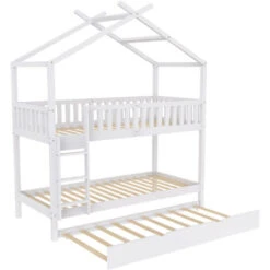 Letto A Castello, Letto Per Bambino Con Estraibile Letto, Tre Letti, In Legno Massello Con Recinzione, 90x200 Cm, Grigio 9 Letto A Castello, Letto Per Bambino Con Estraibile Letto, Tre Letti, In Legno Massello Con Recinzione, 90x200 Cm, Grigio -Cameretta Per Bambini 68969852 3