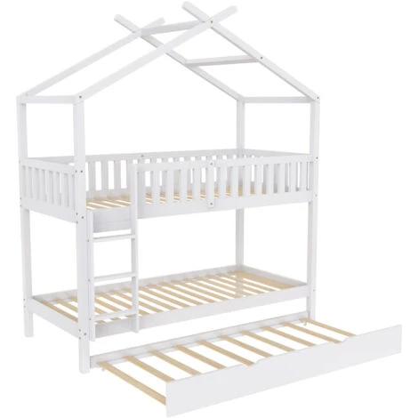 Letto A Castello, Letto Per Bambino Con Estraibile Letto, Tre Letti, In Legno Massello Con Recinzione, 90x200 Cm, Grigio 5 Letto A Castello, Letto Per Bambino Con Estraibile Letto, Tre Letti, In Legno Massello Con Recinzione, 90x200 Cm, Grigio - immagine 3