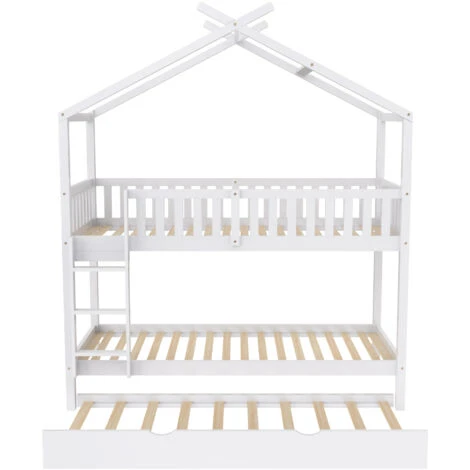 Letto A Castello, Letto Per Bambino Con Estraibile Letto, Tre Letti, In Legno Massello Con Recinzione, 90x200 Cm, Grigio 6 Letto A Castello, Letto Per Bambino Con Estraibile Letto, Tre Letti, In Legno Massello Con Recinzione, 90x200 Cm, Grigio - immagine 4