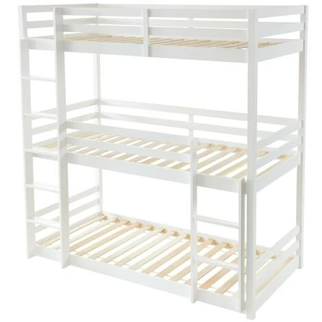 Letto A Castello Triplo 3 X 90 X 200 Cm Abete Bianco - VAGAR 4 Letto A Castello Triplo 3 X 90 X 200 Cm Abete Bianco - VAGAR - immagine 2