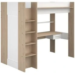 Letto A Soppalco Con Scrivania E Armadio 90 X 200 Cm Bianco E Naturale - AUCKLAND