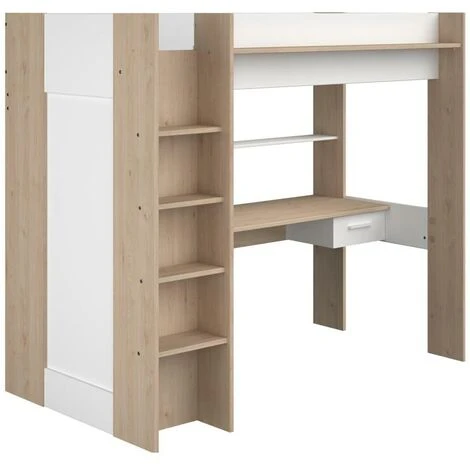 Letto A Soppalco Con Scrivania E Armadio 90 X 200 Cm Bianco E Naturale - AUCKLAND 4 Letto A Soppalco Con Scrivania E Armadio 90 X 200 Cm Bianco E Naturale - AUCKLAND - immagine 2