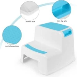 MINKUROW Sgabello Per Bambini, Sgabello Per Bambini, Piccolo Sgabello In Plastica, Sgabello Per Bambini Antiscivolo A 2 Gradini Per Vasino/Bagno/Cucina Blu -Cameretta Per Bambini 69784672 2