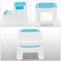 MINKUROW Sgabello Per Bambini, Sgabello Per Bambini, Piccolo Sgabello In Plastica, Sgabello Per Bambini Antiscivolo A 2 Gradini Per Vasino/Bagno/Cucina Blu -Cameretta Per Bambini 69784672 5