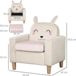 HOMCOM Poltroncina Per Bambini Con Design A Coniglio E Gambe In Legno, 53x47x54.5cm, Crema -Cameretta Per Bambini 70299187 3