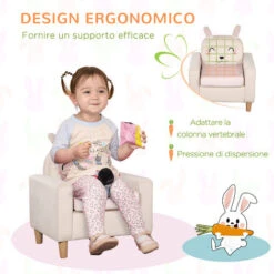 HOMCOM Poltroncina Per Bambini Con Design A Coniglio E Gambe In Legno, 53x47x54.5cm, Crema -Cameretta Per Bambini 70299187 5