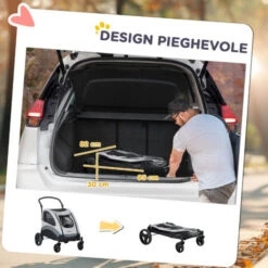 PawHut Passeggino Per Cani Di Taglia Media Con 4 Ruote, Borsa Portaoggetti E Finestra A Rete, 107x72x102 Cm, Grigio -Cameretta Per Bambini 70326011 5
