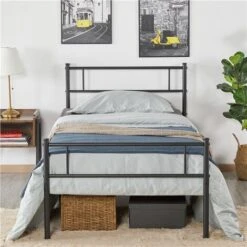 Yaheetech Struttura Letto Singolo In Ferro Battuto A Doghe In Metallo 90 X 190 Cm Nero -Cameretta Per Bambini 70438748 2