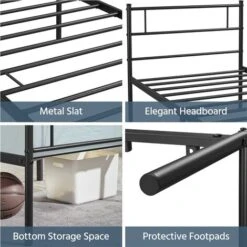 Yaheetech Struttura Letto Singolo In Ferro Battuto A Doghe In Metallo 90 X 190 Cm Nero -Cameretta Per Bambini 70438748 3
