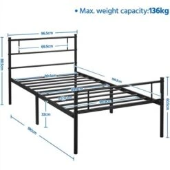 Yaheetech Struttura Letto Singolo In Ferro Battuto A Doghe In Metallo 90 X 190 Cm Nero -Cameretta Per Bambini 70438748 4