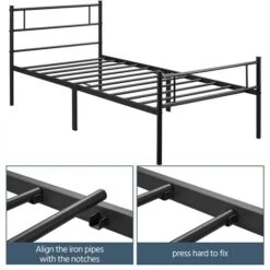 Yaheetech Struttura Letto Singolo In Ferro Battuto A Doghe In Metallo 90 X 190 Cm Nero -Cameretta Per Bambini 70438748 5