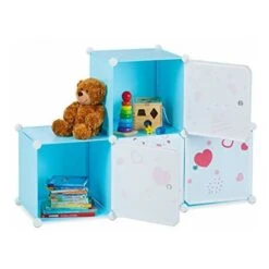 Relaxdays Scaffale Porta-Giocattoli Per Bambini, Motivi Orsetti 4 Scomparti Componibile, DIY, HLP 75 X 75 X 36,5 Cm, Blu, PP, ABS, Metallo, 75 X 109,5 X 36,5 Cm -Cameretta Per Bambini 70865269 3