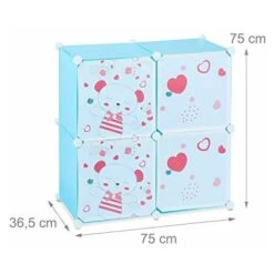 Relaxdays Scaffale Porta-Giocattoli Per Bambini, Motivi Orsetti 4 Scomparti Componibile, DIY, HLP 75 X 75 X 36,5 Cm, Blu, PP, ABS, Metallo, 75 X 109,5 X 36,5 Cm -Cameretta Per Bambini 70865269 4