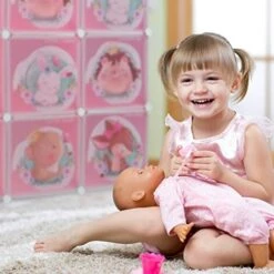 Relaxdays Scaffale Componibile Da Cameretta, 2 Aste Appendiabiti, Disegni Animali, HxLxP: 145x110x37 Cm, Incastro, Rosa, 80% Plastica 20% Ferro, 1 Pz -Cameretta Per Bambini 70874600 3