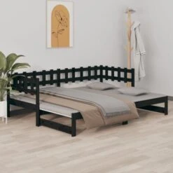 Dormeuse Estraibile Nera 2x(80x200) Cm Legno Massello Di Pino VidaXL -Cameretta Per Bambini 70900382 2